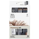 Winsor & Newton 490010 Studio Collection Sketching Pencils, Set of 10 Graphite (2B - 8B) and Charcoal Pencils with Tools, Professional Quality for Artists, for Sketching, Shading and Drawing