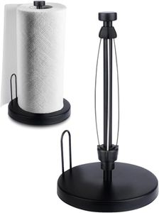 Paper Towel Holder Countertop Standing Paper Towel Roll Holder with Weighted Base Suction Cups for Kitchen Bathroom Organize, One-Handed Operation Stainless Steel Paper Towel Dispenser (Black)
