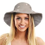 TOSKATOK Ladies Womens UPF 50+ Soft Washed Cotton Bucket Sun hat with Embroidered Daisy Motifs, Shapeable Brim and Frayed Edge-Grey