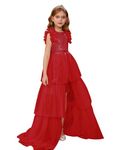 GRACE KARIN Kids Cute Birthday Party Dress Sequin Prom Dresses+Mesh Tiered Skirt for 9-10 Years Teen Girls Red