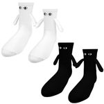 Pipihome 2 Pairs Magnetic Socks Hand in Hand Socks, Funny Magnet Socks 3D Doll Couple Socks, Couple Holding Hands Socks Novelty Socks Friendship Socks, Special Gifts for Women Men