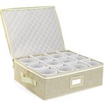 LotFancy Cup and Mug Storage Box, Hard Shell, China Coffee Mug Storage Container with Dividers & Handles, Holds 12 Tea Cups, Beige