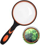 Skyzone Magnifying Glass 10X,100mm/4inch Magnifying Lens Handheld Reading Magnifier with Non-Slip Soft Rubber Handle for Reading Books, Inspection,Insect and Hobby Observation (Orange)