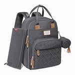 Diaper Bag Backpack, RUVALINO Neutral All-in-One Baby Bags for Boy Girl, Multifunction Large Travel Backpack with Portable Changing Pad, Stroller Straps, Pacifier Case and Insulated Pockets, Dark Gray