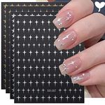 JMEOWIO 12 Sheets Colorful Star Nail Art Stickers Decals Self-Adhesive Silver Nail Supplies Nail Art Design Decoration Accessories