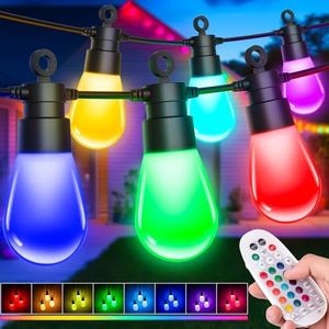 Festoon Lights Outdoor Mains Powered - 105FT/32.1M Garden String Light, RGB Colour Changing LED with Remote Control, IP65 Waterproof Christmas Lights for Outside Gazebo Party Balcony Patio Fence