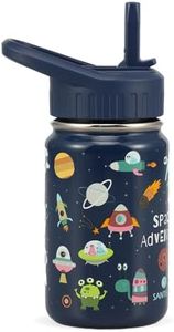 SANTECO Borraccia Bambini Acciaio Inox, Bottiglia Termica a Prova di Perdite con Cannuccia, Termos 350 ml, Senza BPA, Alieno