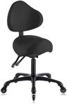 DR.LOMILOMI Pneumatic Swivel Rolling Saddle Chair with Wheels and Ergonomic Back Support for Hair Stylist, Dental Hygienist, Hygienic Clinic, Spa, Massage, Home, Office - 510 KOA (Black, Standard)