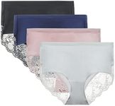 LIQQY Women's 4 Pack Combed Cotton Breathable High Rise Lace Full Coverage Brief Panty Underwear (XX-Large, Black/Blue/Pink/White)