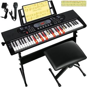 Keyboard Piano 61 Key Piano Keyboard Electric Piano Kids Portable Keyboard Piano for Beginners w/Piano Bench Stand Stickers Microphone Lighted Keyboard LED Screen Music Stand