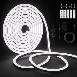 White Neon LED Strip Light 5m, Cozylady Waterproof Rope Lights with Power Supply and Dimmer, 16.4ft Flexible DIY Silicone 24V LED Neon Rope Light for Home Kitchen Indoor Outdoor Decor