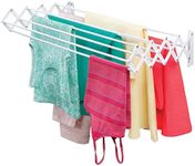 mDesign Steel Wall Mount Accordion Expandable Retractable Clothes Air Drying Rack - 8 Bars for Hanging Garments - Mounted Organizer for Laundry/Utility Room, Bathroom, Garage, Bardo Collection, White