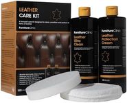 Furniture Clinic Large Leather Care Kit | Leather Cleaner + Protection Cream for Furniture | Two 17oz Bottles + 1 Sponge & 1 Cloth | Condition and Restore Leather Couches, Car Seats, Jackets, & Boots