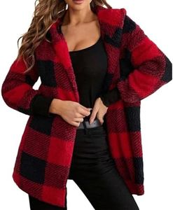 Friday Black For Women Outlet Overstock Clearance, Free People Dupes Womens Flannel Cardigan Buffalo Plaid Jacket Quilted Jackets For Women Fuzzy Kimono Knitted Hooded Coats,Red-2,3X-Large