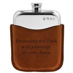 English Pewter Company 6oz Pewter Hip Flask with Luxury Brown Leather Pouch. Personalised with Free Engraving [PLF01]