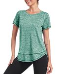 Deaviya Women's Sports T-Shirt Gym Tops, Short Sleeve Workout Casual Running Tops, Gym Yoga Sports Top,Fitness T-Shirts (CA/US, Alpha, Medium, Regular, Regular, Green)