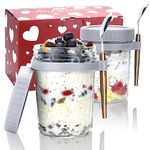 Kvittra Overnight Oats Containers with Lids and Spoons - 2 Pack Glass Mason Jars for Overnight Oats Oatmeal Chia Seed Pudding 10 oz Meal Prep Salad Jars Set for Breakfast Essentials