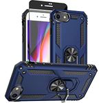 for iPhone 8 Case, iPhone 7 Case with HD Screen Protector, [Military Grade 16ft. Drop Tested] Ring Shockproof Protective Phone Case for iPhone 8/7,Blue