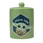 Star Wars for Pets The Mandalorian Snack Time Dog Treat Jar | 7.3" x 5.1" Ceramic Dog Treat Jar with Lid, Dishwasher Safe | Baby Yoda Green Dog Food Storage Container | Baby Yoda Treat Jar