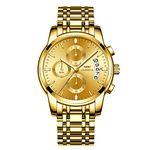 Gold Plating Men's Analog Quartz Mutifunctional Watches for Man Stainless Steel Strap Gold Face Wristwatch Father's Day Gift