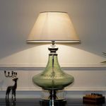 KAPOOR E-ILLUMINATIONS Delicea Gold Luster Metal and Glass Table Lamp with Cotton Shade (Green - White)