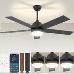 Acesal Black Ceiling Fan - 52 Inch Modern Ceiling Fan with Light and Remote Control, 6 Wind Speeds, 3 Color Temperatures, Smooth Dimming, Timing, Quiet Reversible DC Motor Multifunctional Ceiling Fan