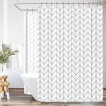 Riyidecor All Wrap Around Shower Curtain Polyester Fabric Panel 180x70 Inch White Chevron Clawfoot Tub Set Herringbone Waterproof Free Metal Hooks with 32-Pack Extra Wide