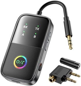 MOREGAX A5 Pro Bluetooth Transmitter Receiver, 2-in-1 Airplane Bluetooth Adapter for Airplanes, TVs, Gyms, Supports Connecting 2 AirPods/Headphones,Low Latency and HD for Car/Home Stereo