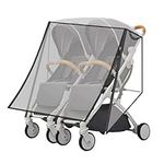 LAT Universal Twins Stroller Raincover Double Rain Cover for Pushchair Side by Side Baby Travel Weather Shields with Canopy and Breathable Vents Fits Most Double Stroller Pushchair Buggy