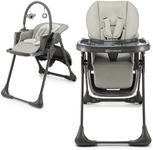 Kinderkraft Tummie 2-in-1 High Chair & Bouncer, from Birth, Fold-Flat, 7 Height, 4 Recline, Newborn Insert, 3-Position Tray, 5-Point Harness, Lockable Wheels, Toy Bar, Grey