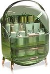 Kousee Makeup Organizer, 3 Layers Large Capacity Cosmetic Storage, Cosmetic Display Case with 2 Storage Drawers, Cosmetic Organizer for Bathroom Counter, Vanity Countertop, Bedroom-Retro Green