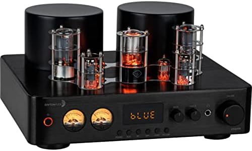 Dayton Audio HTA200 Integrated Stereo Hybrid Hi-Fi Vacuum Tube Class A/B Amplifier 200 Watts RMS with Subwoofer Output, Headphone Output, Bluetooth 5.0, with Record Player Phono Preamp and USB DAC