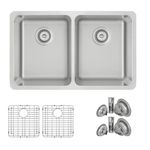 STYLISH 29 x 18 inch Double Bowl Undermount or Drop-in 18 Gauge Stainless Steel Kitchen Sink 8 Inches Deep with Bottom Grids and Standard Metal Strainers, S-414TG