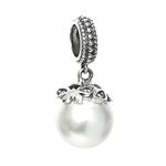 Sterling Silver White Simulated Seashell Pearl Dangle Pendant Bead for European Charm Bracelets