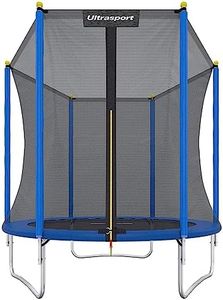 Ultrasport Trampoline de jardin Uni-Jump, trampoline pour enfants, Ø 183 cm, set de trampoline complet comprenant tapis de saut, filet de sécurité, poteau de filet rembourré et couvre-bord, Bleu