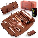 obmobi Travel Bartender Kit Bag, 17-Piece Bar Tool Set Professional Cocktail Bar Set Portable Waxed Canavs Bar Kit Bag with Shoulder Strap for Bar Bartending, Parties, Camping Trips