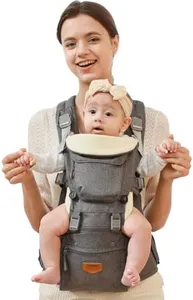 SUNVENO 3 in 1 Ergonomic Baby Carrier with Hip Seat for Newborns and Toddlers, Supports 20 lbs and Up, Waist and Back Relief with Large Weight Capacity for All Season Use, Grey