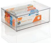 mDesign Storage Box with Drawer – Sturdy Plastic Drawer Box for Food and Kitchen Accessories – Stackable Kitchen Storage Box with Pull-Out Drawer – Clear