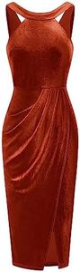 GRACE KARIN Women's Halterneck Sleeveless Ruched Bodycon Slit Velvet Wrap Party Cocktail Midi Dress, Rust-velvet, Small
