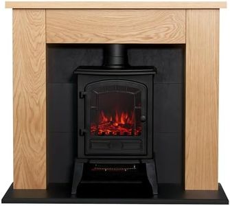 Adam Chester Stove Fireplace in Oak & Black with Sureflame Ripon Electric Stove in Black, 39 Inch