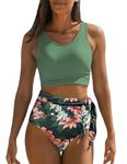 Bsubseach Women's High Waisted Bikini Set Lace-Up Tummy Control Bathing Suit 2 Pieces Swimsuit Green S