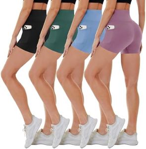 CAMPSNAIL 4 Pack Biker Shorts Women – 5"/8" High Waist Tummy Control Workout Gym Yoga Running Compression Shorts with Pockets