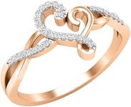 Dazzlingrock Collection 0.10 Carat (ctw) Round White Diamond Women Crossover Heart Engagement Promise Ring 1/10 CT, 18K Rose Gold, Size 7