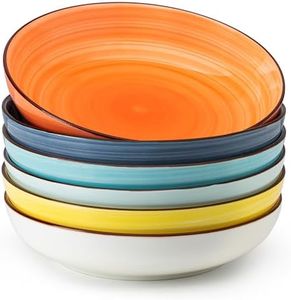 Sweese Pasta Bowls Set of 6, 30 Ounce Ceramic Salad Plates for Dishwasher & Microwave Safe - Solid Salad Bowls, Soup Bowls - Deep Plates Lipped Edges, Oven Safe Porcelain Plates Serving Bowls