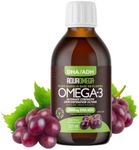 AquaOmega Ultimate Strength Plant-based Omega 3 High DHA Supplement, Omega 3 Supplements liquid with EPA from Omega 3 Algae Oil, 2000mg of Vegan Omega 3, 225ml Grape