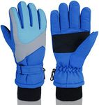 DARCHEN Kids Snow Gloves for Boys Girls Winter Waterproof Insulated Kids Ski Gloves Thickening Warm Windproof Outdoor Gloves (A+Waterproof & Thermal-Blue 2, BL10-12 years old kids)