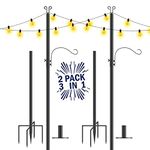 String Light Poles for Outside, 10ft Holiday Decor Light Poles with Bird Feeder Pole, 3 Installation Methods Outdoor String Light Stand for Deck Patio Garden Yard Wedding or Party, 2 Pack