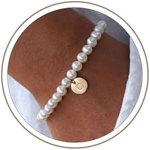 Ursteel Pearl Initial Bracelet for Girls - Gifts for Girls, 6 7 8 9 10 11 12 13 14 15 16 Year Old Girl Gifts, Teen Teenage Girl Gift Idea Pearl Initial Bracelet Jewelry