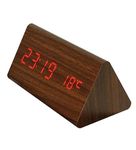 Prateek Art And Craft Wooden LED Digital Desk Alarm Triangle Shape Mini Clock with Sound Sensor for Office Desk/Home/Study Room/Brown Finish