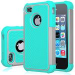 Jeylly iPhone 4S Case, iPhone 4 Cover, Shock-Absorbing Hard Plastic Outer + Rubber Silicone Inner Scratch Defender Bumper Rugged Hard Case Cover for Apple iPhone 4/4S, Gray/Turquoise